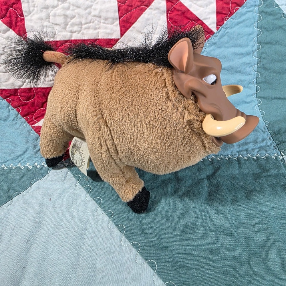 Vintage Disney Lion King Pumbaa Plush Toy Brown Rubber Snout 6" Warthog